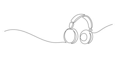 mano dibujo uno línea auriculares altavoz en blanco antecedentes. continuo línea dibujo de auriculares. ilustración vector
