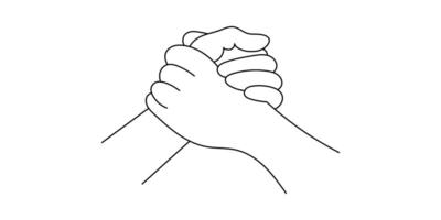 Handshake, agreement, input hand banner drawn from one line on a white background. Partnership and friendship symbol. graphic line vector