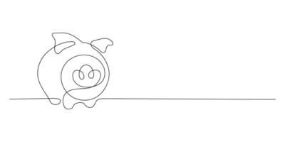 cerdito banco en continuo línea Arte estilo. para niños cerdito banco para ahorro dinero en un blanco antecedentes. ilustración vector