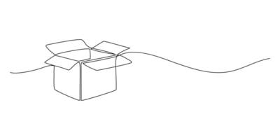 one line drawing of cardboard box on white background Concept of online shopping, fast delivery, cardboard box, delivery and packaging. Cardboard box, moving in doodle style. illustration vector