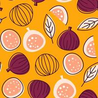 Bright seamless pattern of trendy figs on an orange background vector