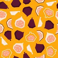 Bright and juicy seamless pattern of geometric abstract figs on an orange background vector