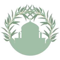 Light green silhouette of a synagogue with olive tree branches vector