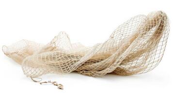 Overfishing issue with an empty fishing net, symbolizing scarcity, isolated on white background photo
