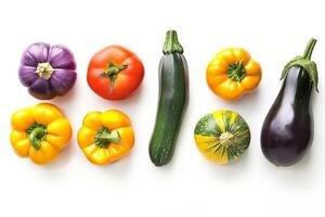 colorful garden vegetables isolated on a white background photo