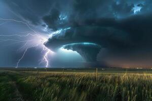 Scary ominous huge hurricane tornado, apocalyptic dramatic background photo