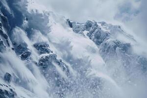 Descent of an huge avalanche from the mountain, winter nature landscape photo