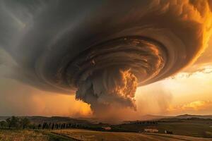 Scary ominous huge hurricane tornado, apocalyptic dramatic background photo