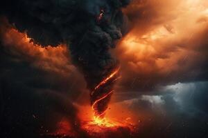 Scary huge hurricane fire tornado, apocalyptic dramatic background photo