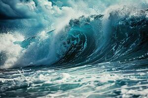 de miedo tsunami con enorme espumoso ola, apocalíptico dramático antecedentes foto