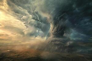 Scary ominous huge hurricane tornado, apocalyptic dramatic background photo