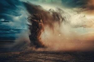 Scary ominous huge hurricane tornado, apocalyptic dramatic background photo