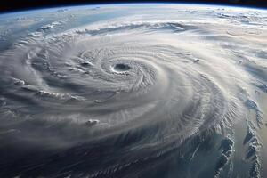 Scary huge hurricane typhoon over ocean, apocalyptic dramatic background photo