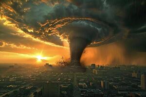 Scary ominous huge hurricane tornado, apocalyptic dramatic background photo