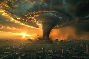 Scary ominous huge hurricane tornado, apocalyptic dramatic background photo