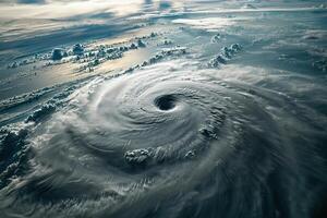 Scary huge hurricane typhoon over ocean, apocalyptic dramatic background photo