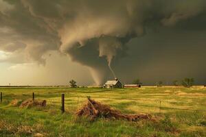 Scary ominous huge hurricane tornado, apocalyptic dramatic background photo