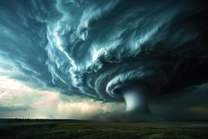 Scary ominous huge hurricane tornado, apocalyptic dramatic background photo