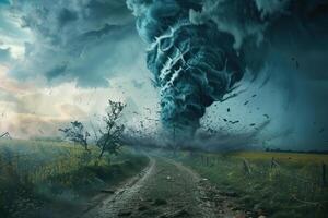 Scary ominous huge hurricane tornado, apocalyptic dramatic background photo