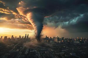 Scary ominous huge hurricane tornado, apocalyptic dramatic background photo