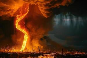 Scary huge hurricane fire tornado, apocalyptic dramatic background photo