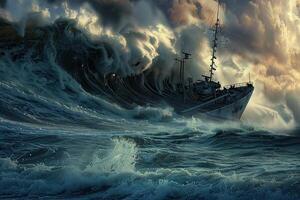 de miedo tsunami con enorme espumoso ola, apocalíptico dramático antecedentes foto