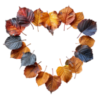 liefde vorm kader decoratie met gekleurde blad patronen, gegenereerd ai png