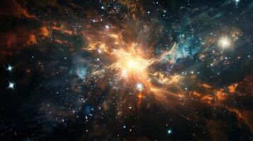 cósmico polvo y radiante estrellas en el abismo de profundo espacio foto