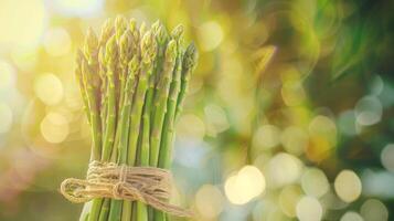 organic asparagus bundle, morning light, gradient natural backdrop photo