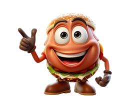 hamburger icoon 3d illustratie karakter, gegenereerd ai png