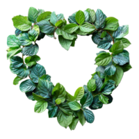 liefde vorm kader decoratie met groen blad patroon, gegenereerd ai png