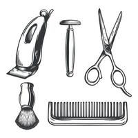 barbería herramientas elemento recopilación, monocromo ilustración vector