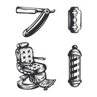 Barbershop tools element collection, monochrome illustration vector