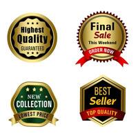 Set of Quality Badges and Labels Design Elements. Golden badge labels and laurel retro vintage collection. Emblem premium luxury logo in retro style template badges collection. vector