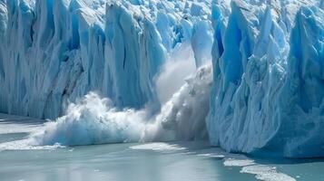 melting glacier with a calving iceberg, climate change evidence photo