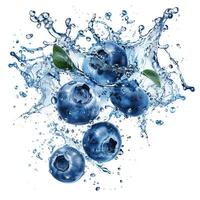 Fresh blueberries with dynamic water splash isolated on white background, concept for healthy eating and nutrition, related to summer and culinary themes photo