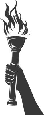 Silhouette hand holding burning torch black color only