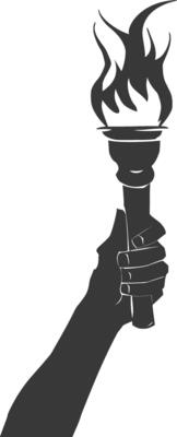 Silhouette hand holding burning torch black color only