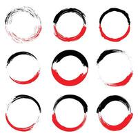 Set of abstract circle symbols with red black brush strokes vector