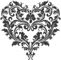 Silhouette Hearth shape Baroque ornament with filigree floral element black color only vector