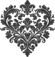 Silhouette Hearth shape Baroque ornament with filigree floral element black color only vector