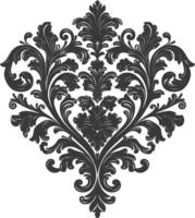 Silhouette Hearth shape Baroque ornament with filigree floral element black color only vector