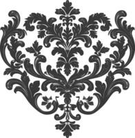 Silhouette Hearth shape Baroque ornament with filigree floral element black color only vector