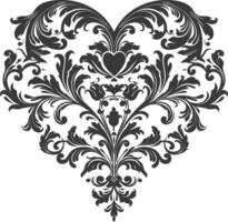 Silhouette Hearth shape Baroque ornament with filigree floral element black color only vector