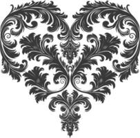 Silhouette Hearth shape Baroque ornament with filigree floral element black color only vector