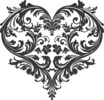 Silhouette Hearth shape Baroque ornament with filigree floral element black color only vector