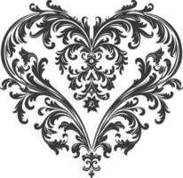 Silhouette Hearth shape Baroque ornament with filigree floral element black color only vector