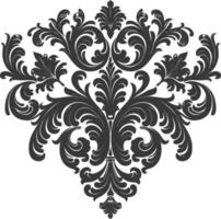 Silhouette Hearth shape Baroque ornament with filigree floral element black color only vector