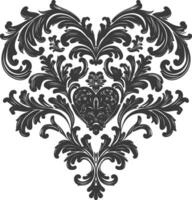 Silhouette Hearth shape Baroque ornament with filigree floral element black color only vector