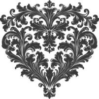 Silhouette Hearth shape Baroque ornament with filigree floral element black color only vector